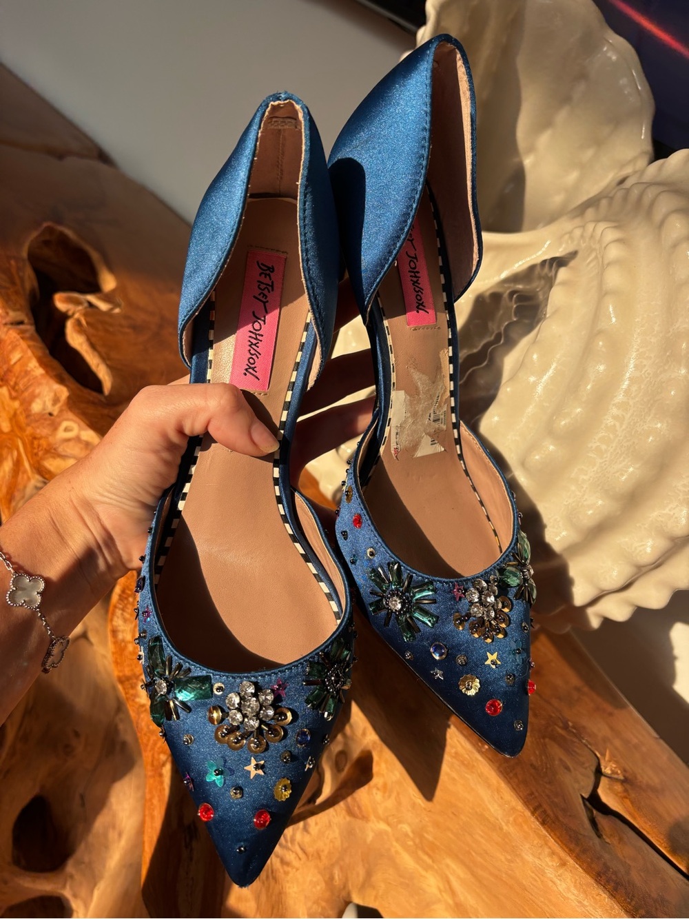Betsey Johnson Blue Satin D’Orsay Rhinestone Embellished Heels Size 8M Holiday - Picture 10 of 12